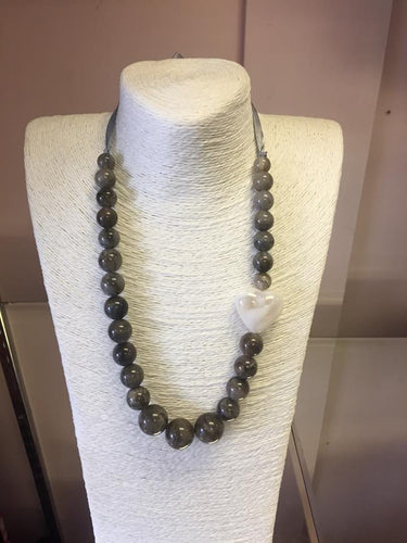 Grey pearl effect heart necklace